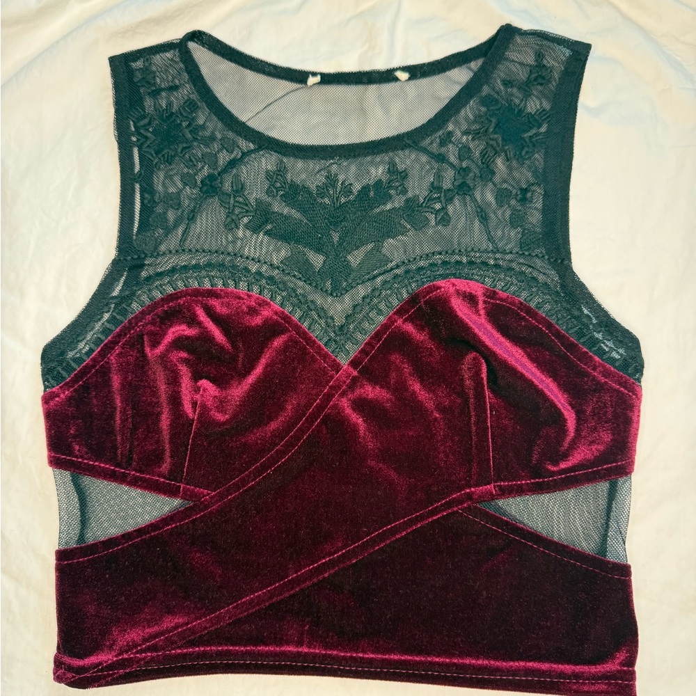 Elegant Velvet and Lace Women's Top